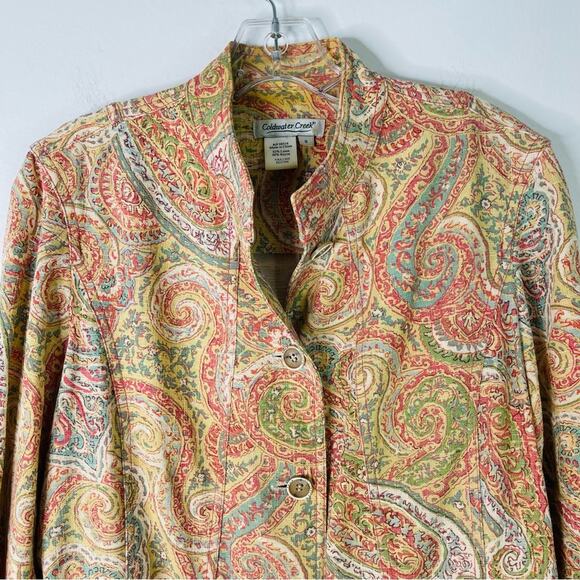 Vintage yellow pink blue linen paisley button boho coastal cottagecore jacket 8 - Picture 2 of 5